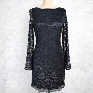DVF Diane von Furstenberg Black Lace Bell Sleeve Cocktail Dress Size 6 Vintage